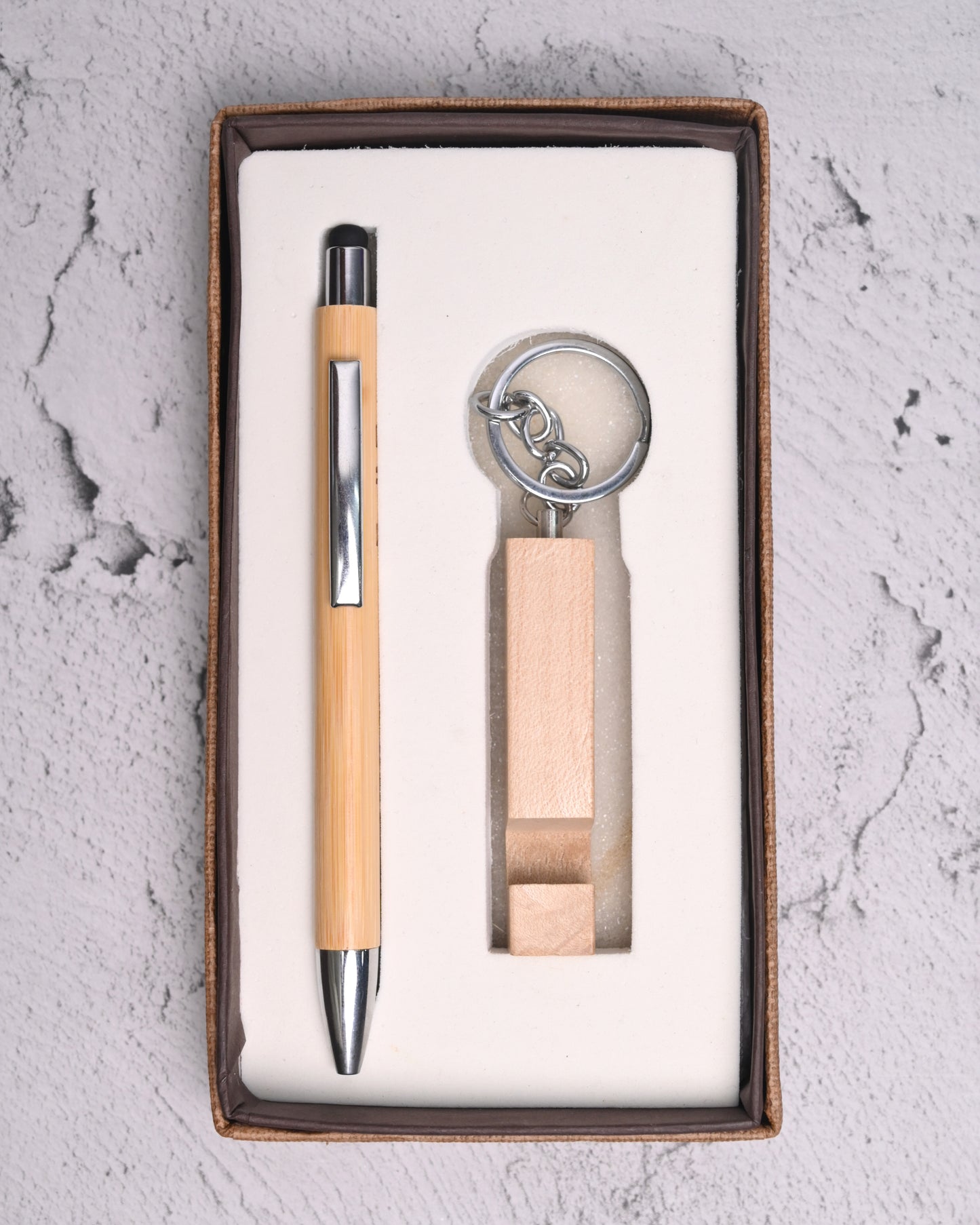 Bamboo premium pen and keychain combo gift set