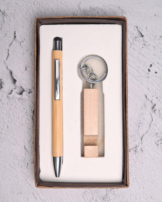 Bamboo premium pen and keychain combo gift set