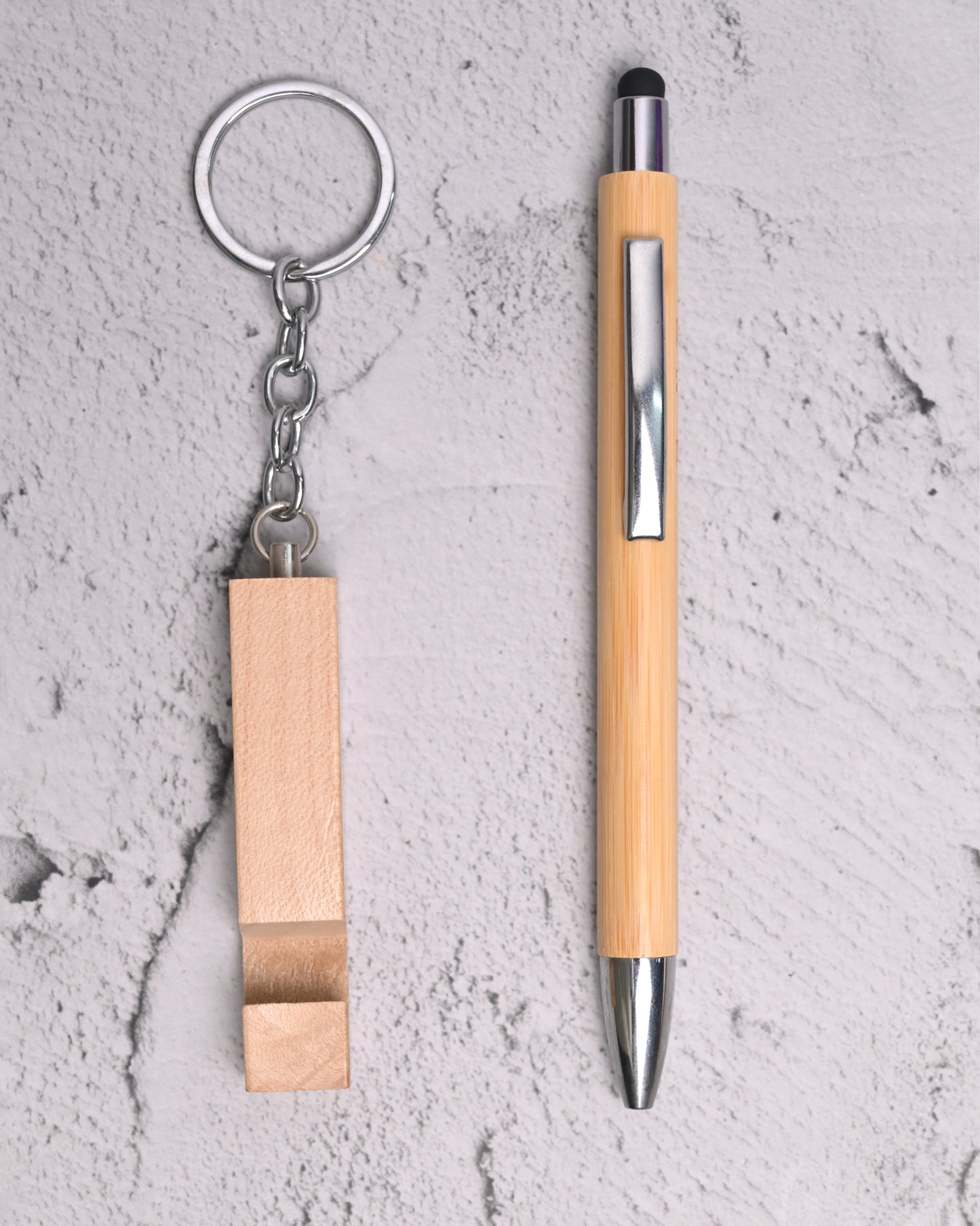 Bamboo premium pen and keychain combo gift set